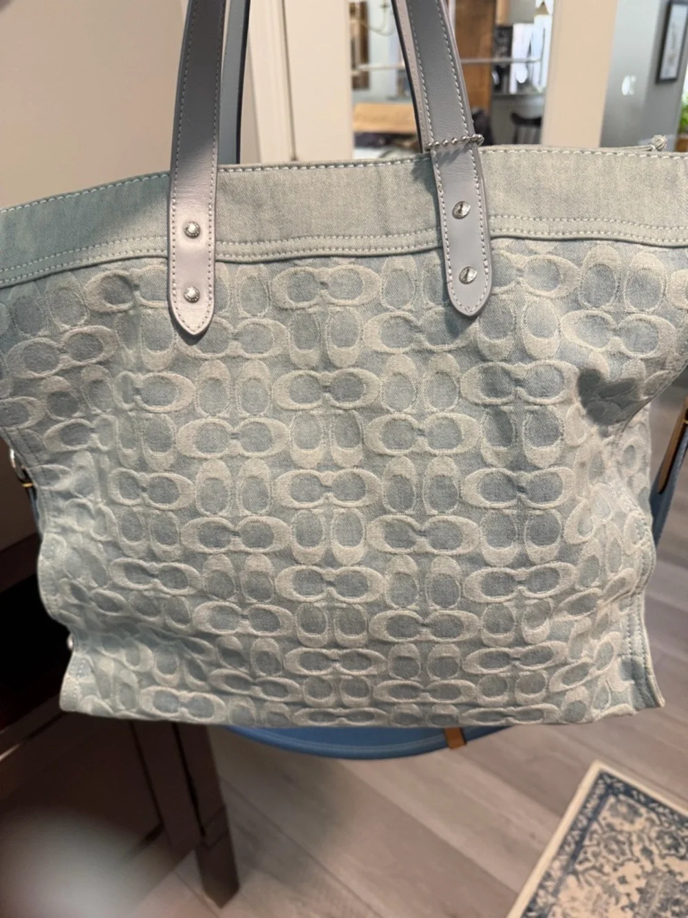 Coach Light Blue Signature Denim Tote with Detachable Strap - Picture 7 of 9